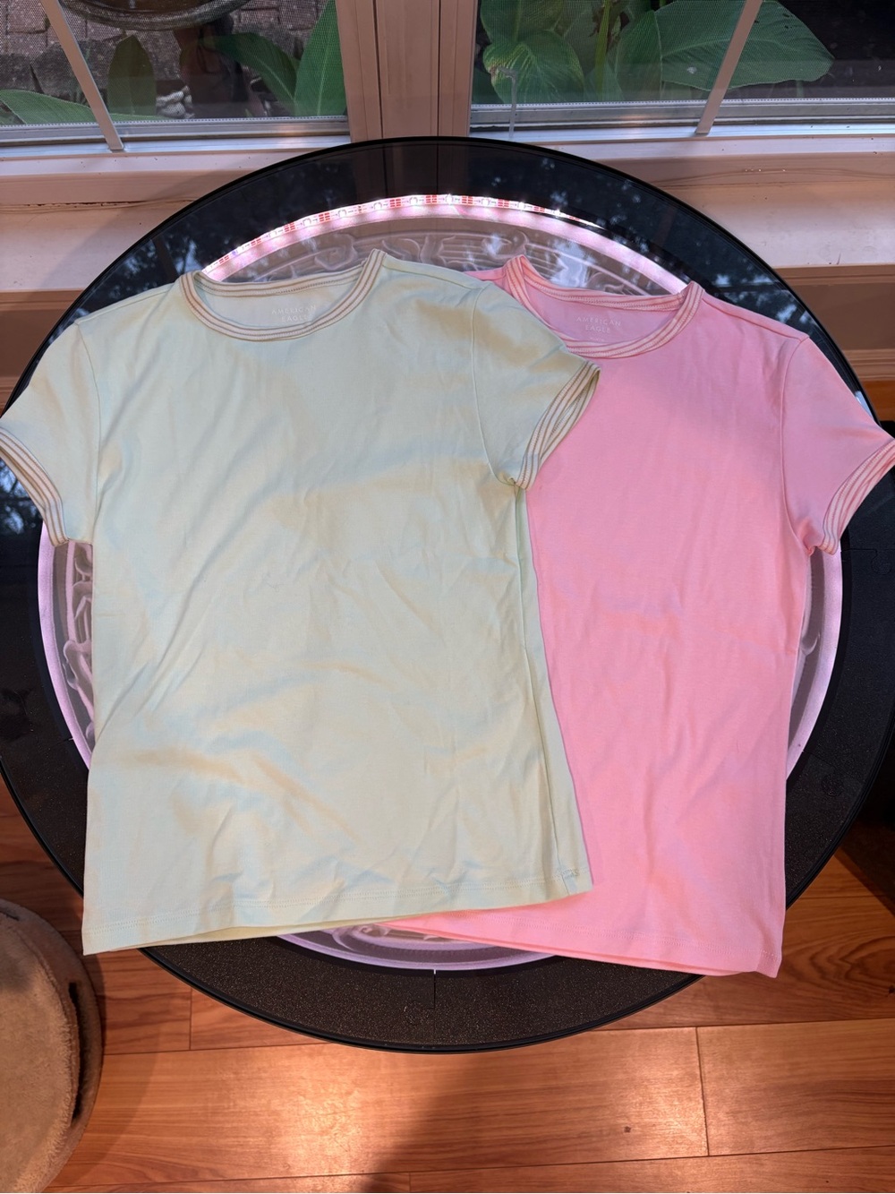 new American Eagle Pastel Pink & Light Green Crewneck Tees